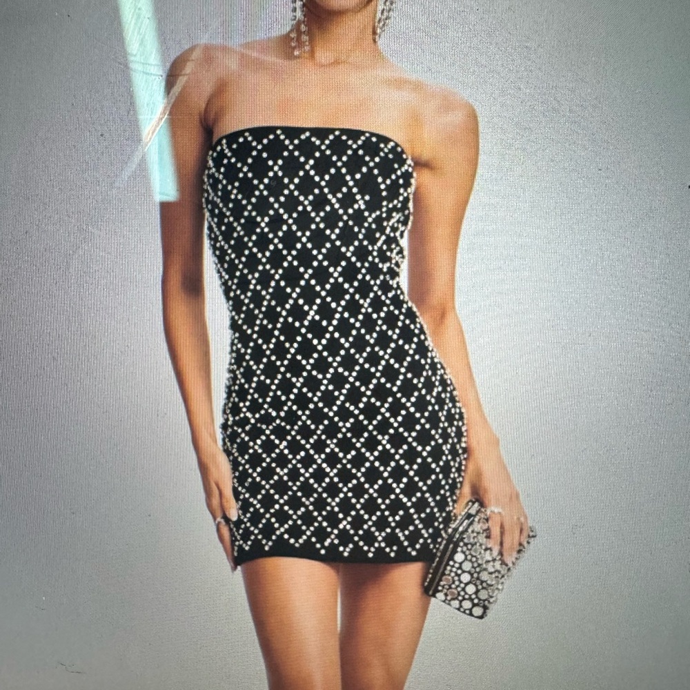 Retrofete - black short dress with rhinestones